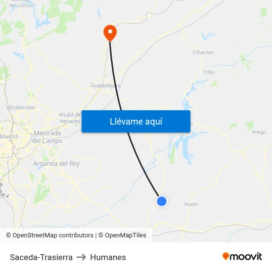 Saceda-Trasierra to Humanes map