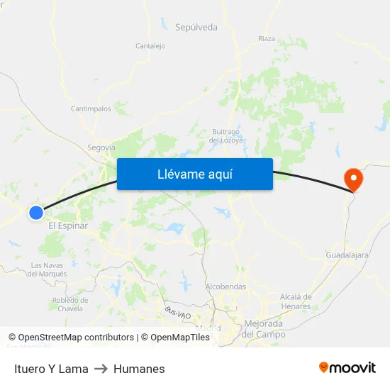 Ituero Y Lama to Humanes map