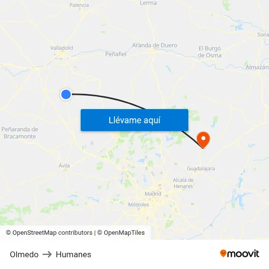 Olmedo to Humanes map