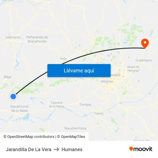 Jarandilla De La Vera to Humanes map