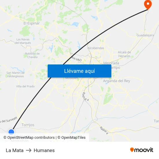 La Mata to Humanes map