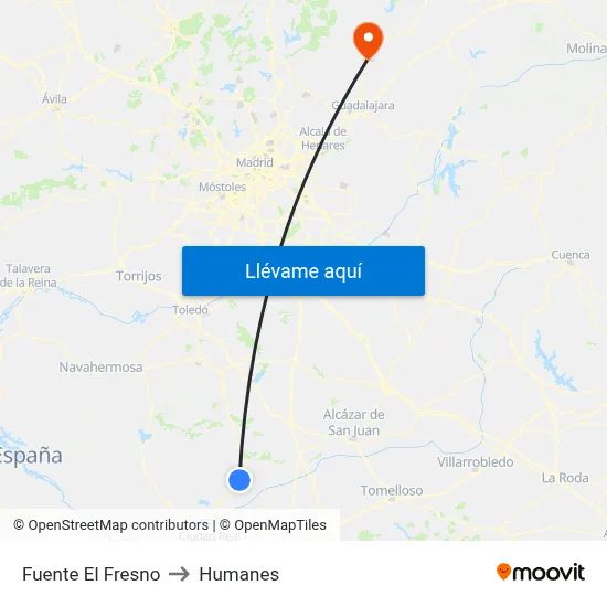 Fuente El Fresno to Humanes map