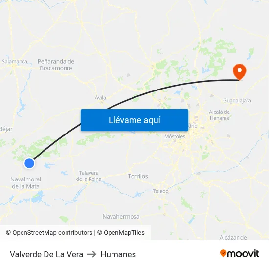 Valverde De La Vera to Humanes map