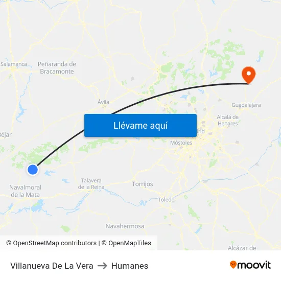 Villanueva De La Vera to Humanes map