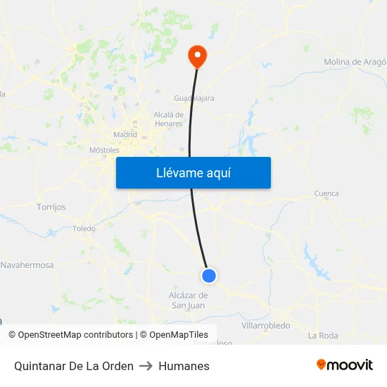 Quintanar De La Orden to Humanes map