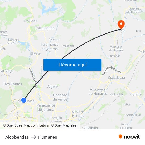 Alcobendas to Humanes map