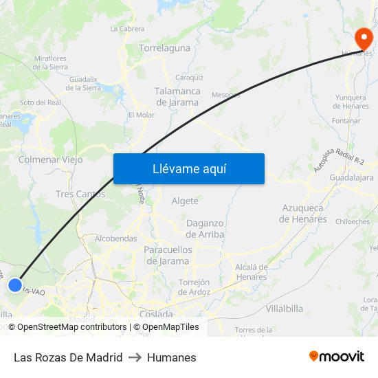 Las Rozas De Madrid to Humanes map