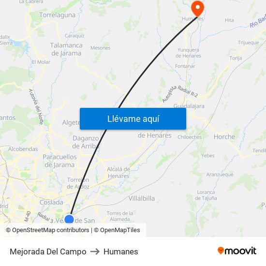 Mejorada Del Campo to Humanes map