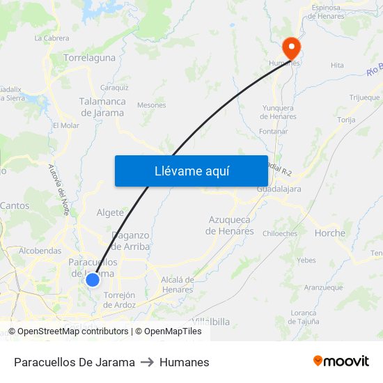 Paracuellos De Jarama to Humanes map