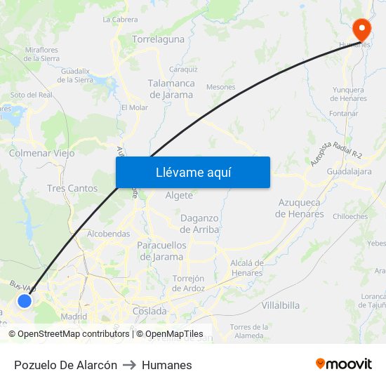 Pozuelo De Alarcón to Humanes map