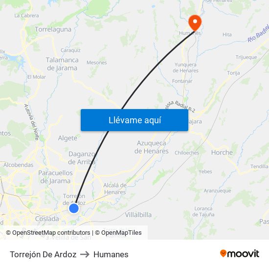 Torrejón De Ardoz to Humanes map