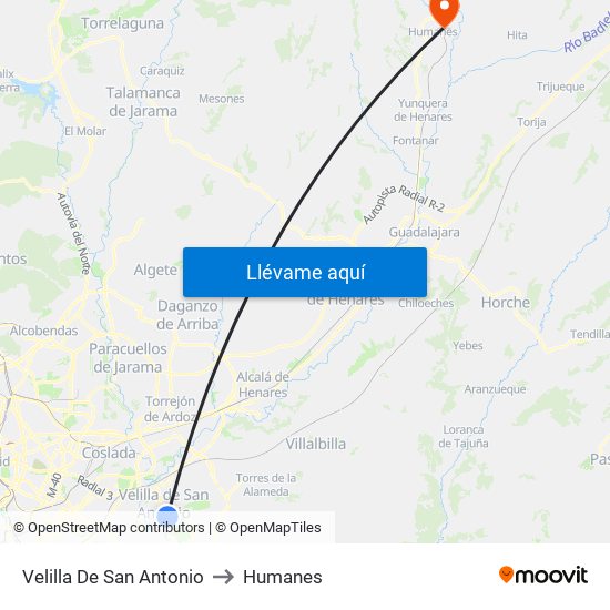 Velilla De San Antonio to Humanes map