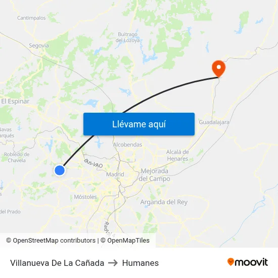 Villanueva De La Cañada to Humanes map