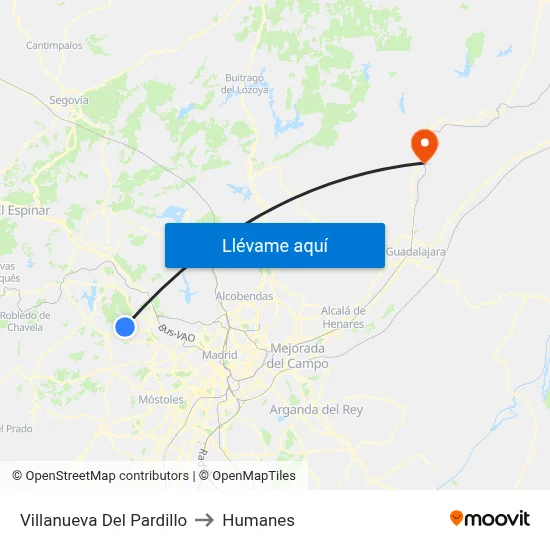 Villanueva Del Pardillo to Humanes map