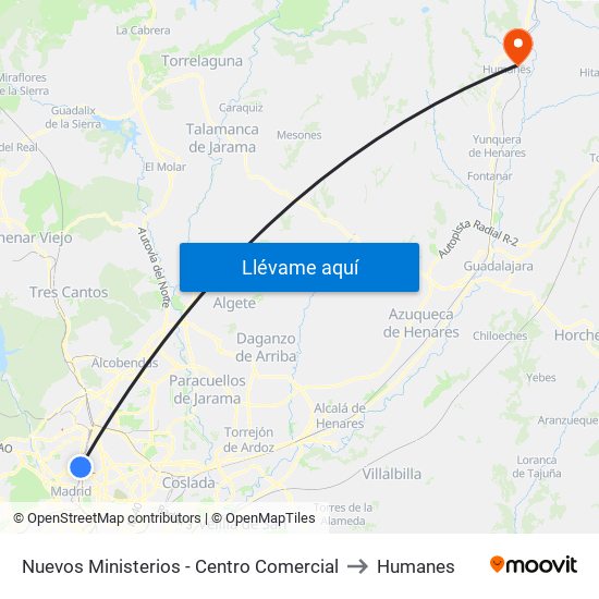 Nuevos Ministerios - Centro Comercial to Humanes map