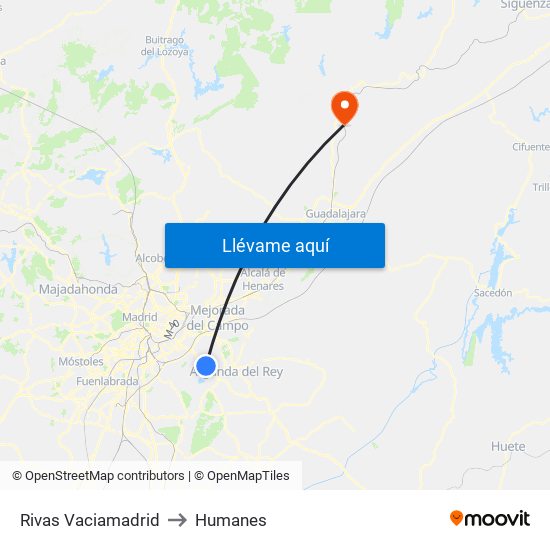 Rivas Vaciamadrid to Humanes map