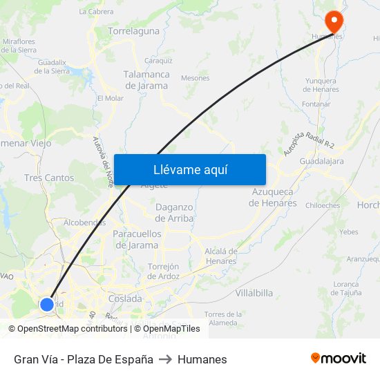 Gran Vía - Plaza De España to Humanes map