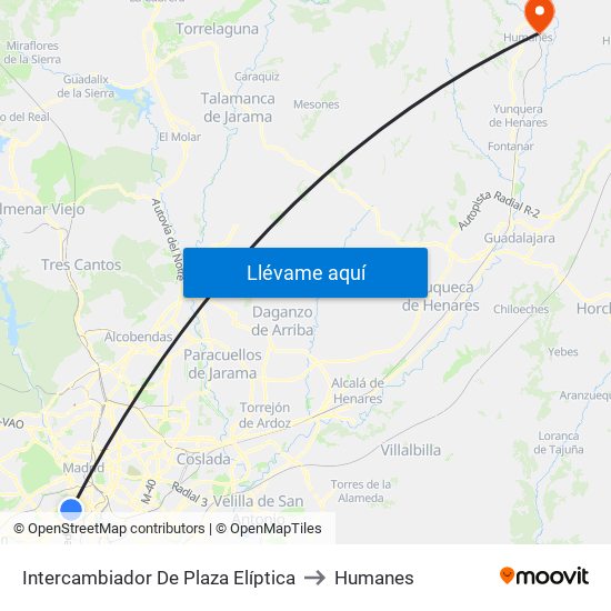 Intercambiador De Plaza Elíptica to Humanes map