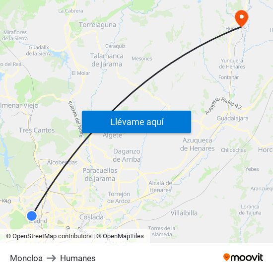 Moncloa to Humanes map