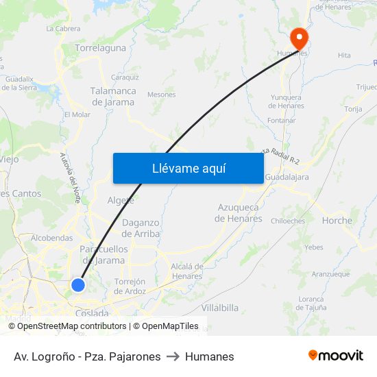 Av. Logroño - Pza. Pajarones to Humanes map