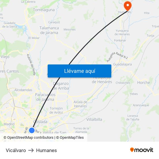 Vicálvaro to Humanes map