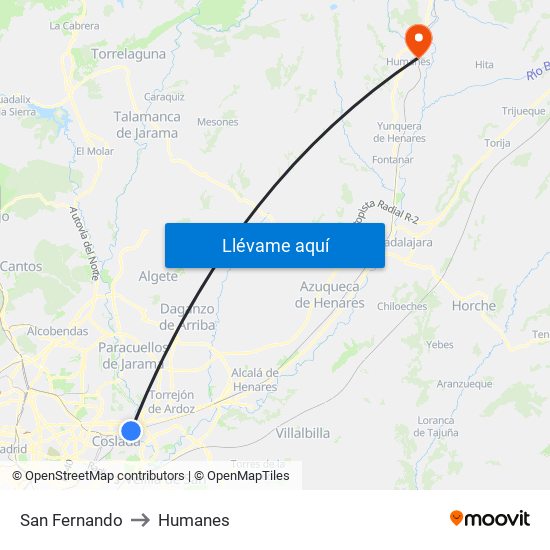 San Fernando to Humanes map
