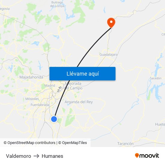 Valdemoro to Humanes map