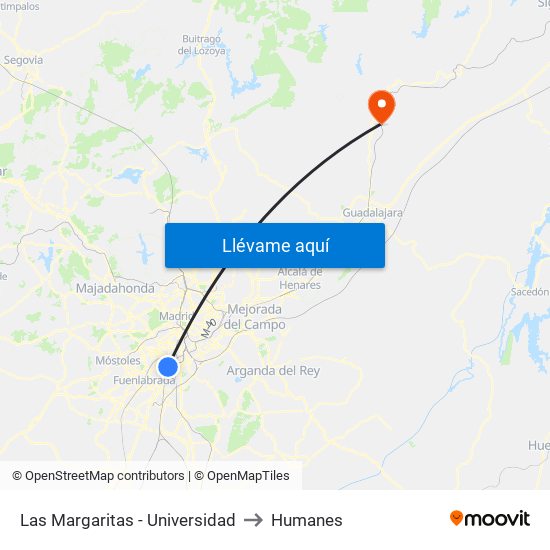 Las Margaritas - Universidad to Humanes map