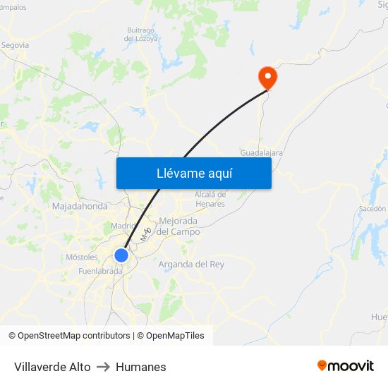 Villaverde Alto to Humanes map