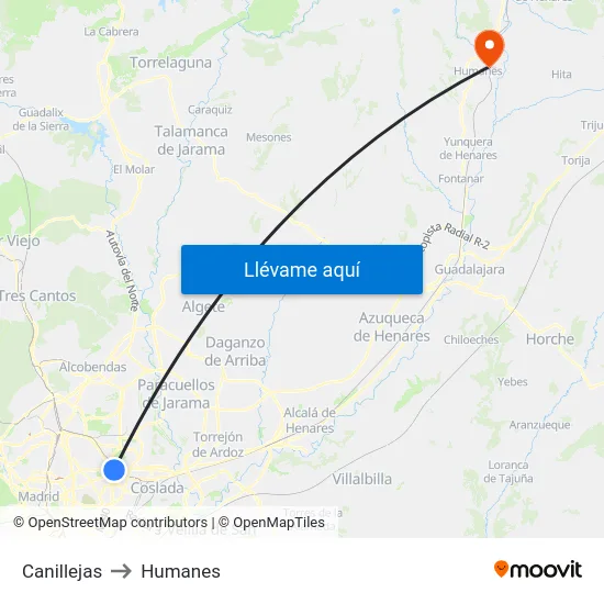 Canillejas to Humanes map