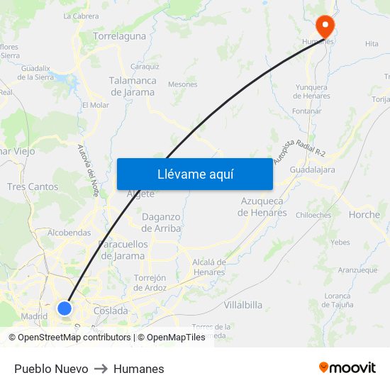 Pueblo Nuevo to Humanes map