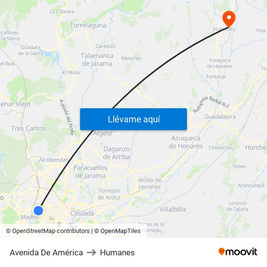 Avenida De América to Humanes map