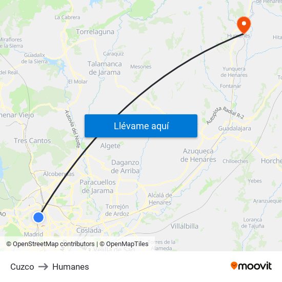 Cuzco to Humanes map