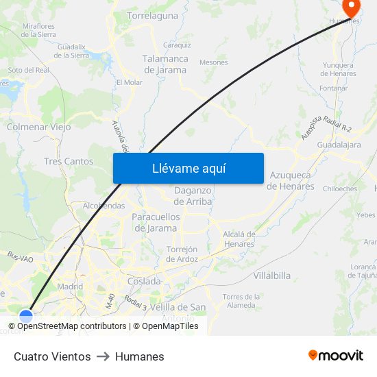 Cuatro Vientos to Humanes map