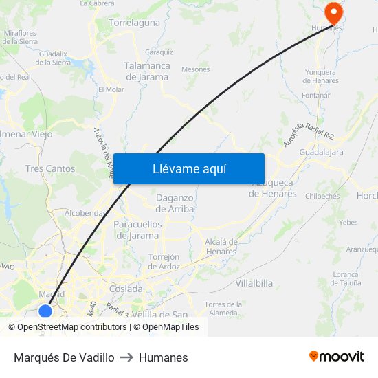 Marqués De Vadillo to Humanes map