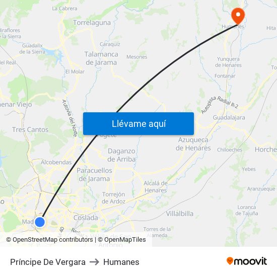 Príncipe De Vergara to Humanes map