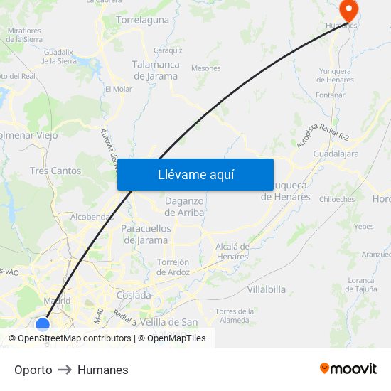 Oporto to Humanes map