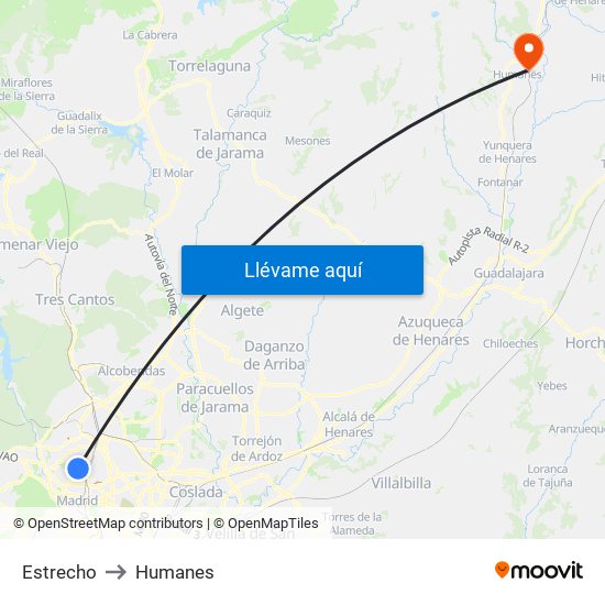 Estrecho to Humanes map