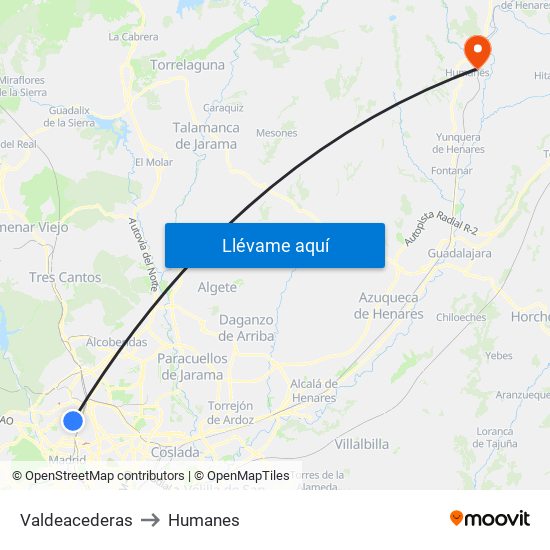 Valdeacederas to Humanes map