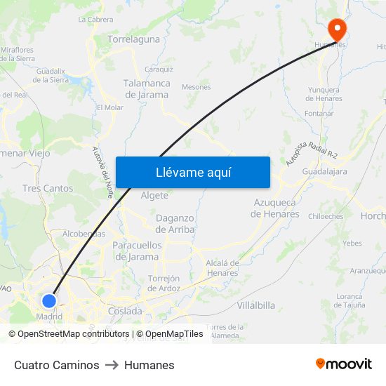 Cuatro Caminos to Humanes map