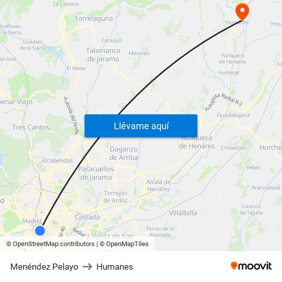 Menéndez Pelayo to Humanes map
