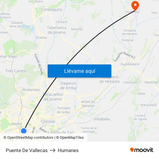 Puente De Vallecas to Humanes map