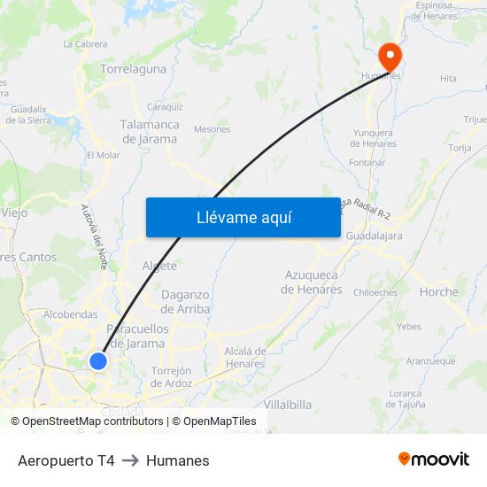 Aeropuerto T4 to Humanes map