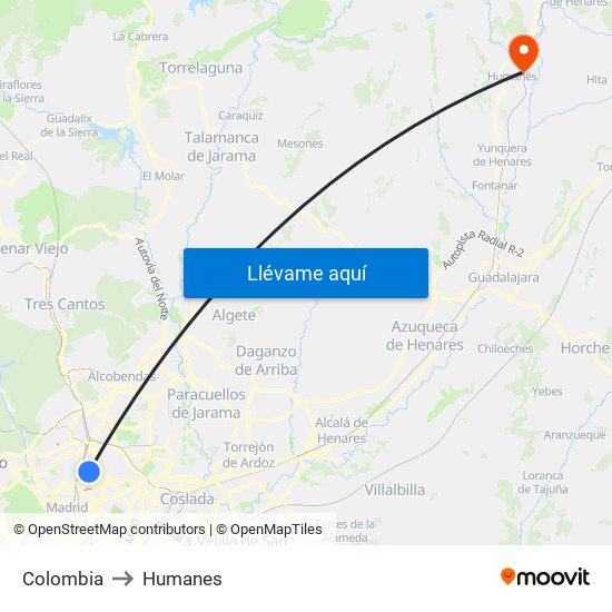 Colombia to Humanes map