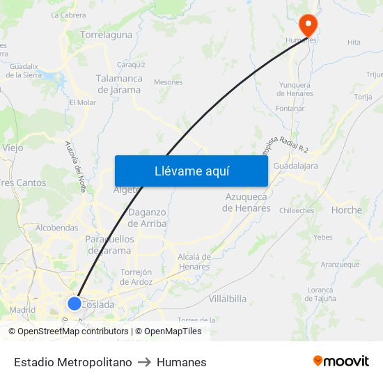 Estadio Metropolitano to Humanes map