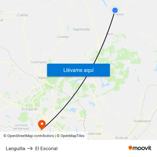 Languilla to El Escorial map
