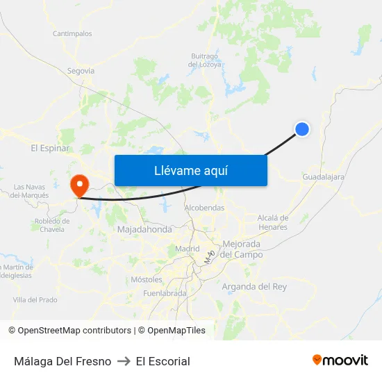 Málaga Del Fresno to El Escorial map
