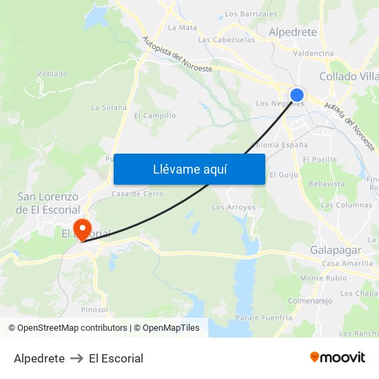 Alpedrete to El Escorial map