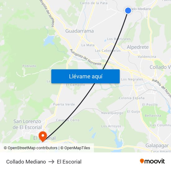 Collado Mediano to El Escorial map