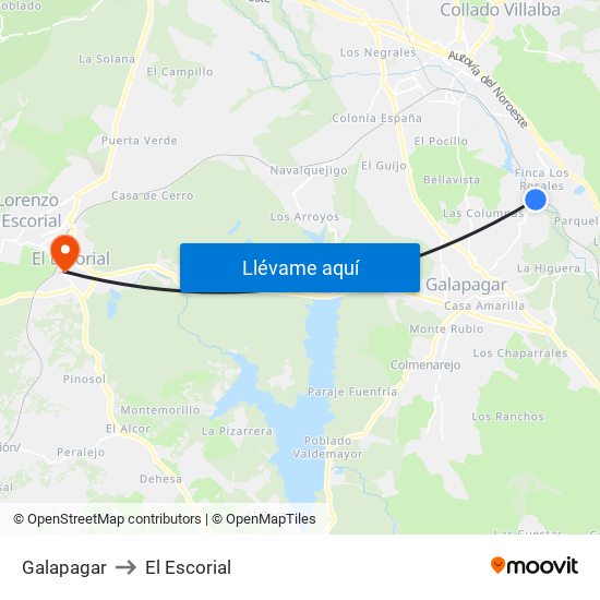 Galapagar to El Escorial map